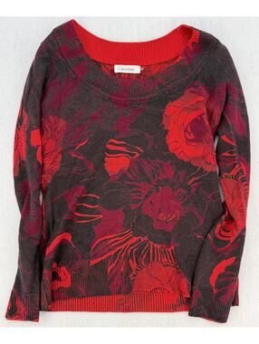 90s Calvin Klein Sweater Red Floral Wool Blend Vintage